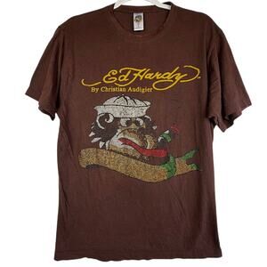 Ed Hardy LA Y2K Rhinestone Smoking Monkey Short Sleeve Crew Neck T Shirt Size L